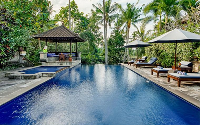 The pool at Alam Shanti overlooks the jungle.