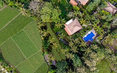 The hotel is surrounded by greenery, but still very close to town.