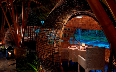 The Kubu restaurant is situated right next to a jungle river.