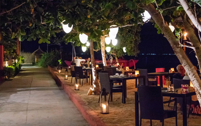 Tapas is served at the beachfront Tapas del Mar restaurant.