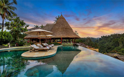 The view from the swimming pool over Bali's forests.