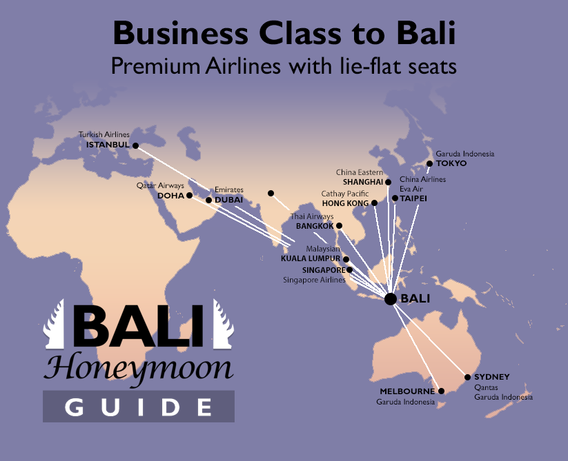 Map of Business Class flights to Bali.