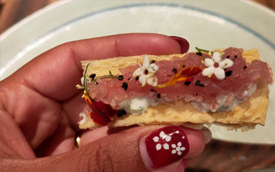 Olivia noticed how the decoration of her dish matches her nail polish.