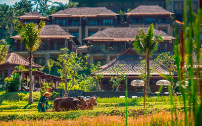 The restaurant is part of the 5-star Mandapa resort by Ritz Carlton. You'll be taken to the restaurant by Golf Cart as it is located all the way down in the valley.